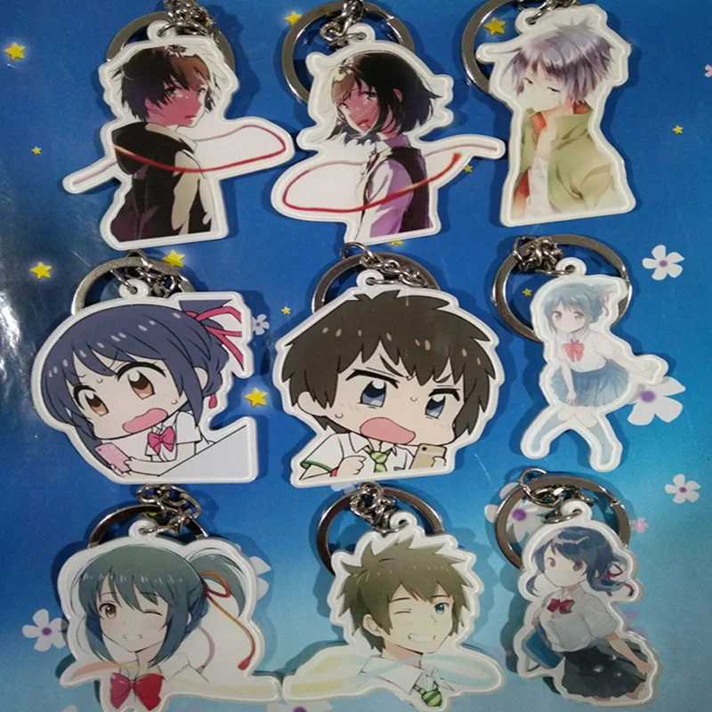 9pcs/set Impress Story Kimi no na wa Anime Your Name Uso Arima ShigatsuTaki Mitsuha Keychain Bag Pendant Keyring Portachiavi | Украшения и