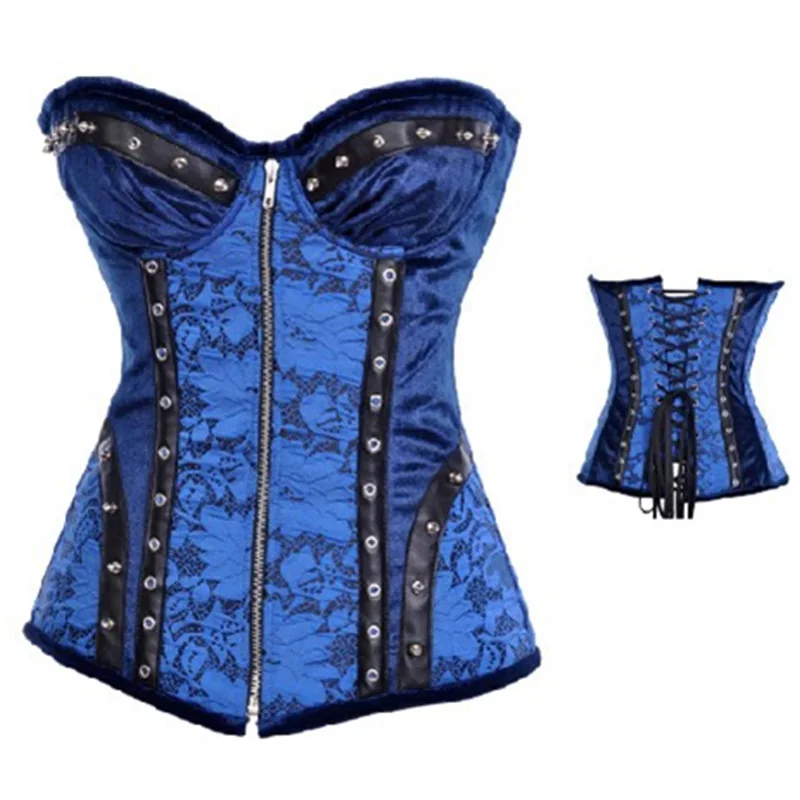 New Zipper Front Plus Size Gothic Floral Sexy Blue Corset Women Steampunk Lace Waist Trainer Overbust Steel Boned Bustier
New Zipper Front Plus Size Gothic Floral Sexy Blue Corset Women Steampunk Lace Waist Trainer Overbust Steel Boned Bustier