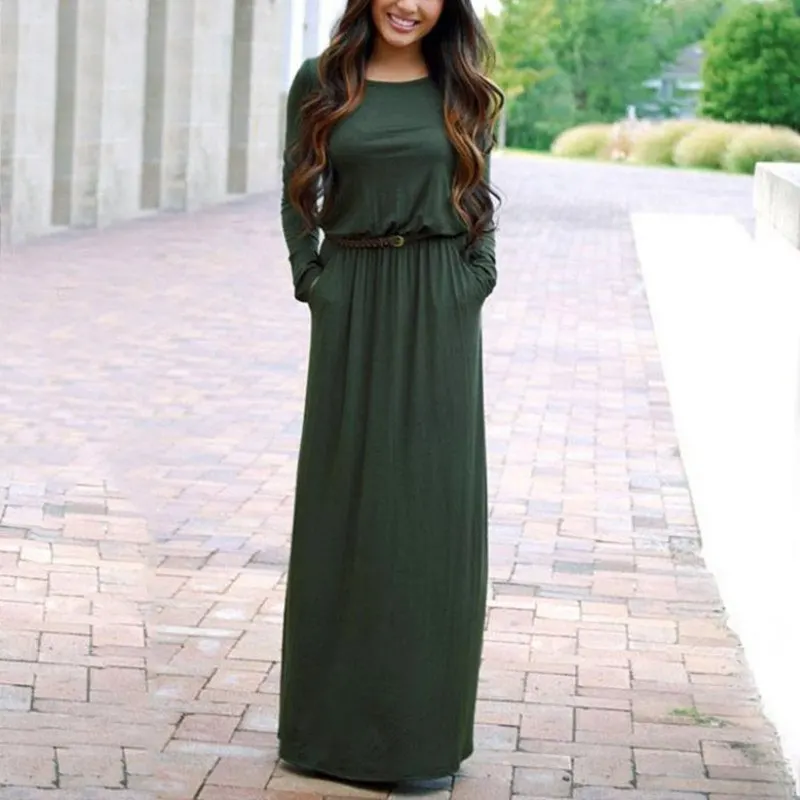 Fashion pocket long Sleeve maxi summer dress elegant Sashes casual black floor length round neck women dress
Fashion pocket long Sleeve maxi summer dress elegant Sashes casual black floor length round neck women dress