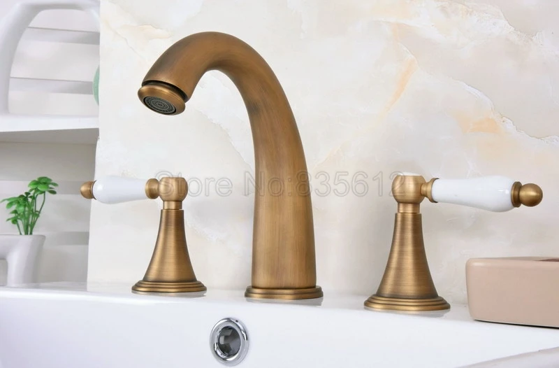Antique Brass Dual Lever Bathroom Basin Faucet Deck Mounted Widespread 3 Hole Sink Mixer Taps Bath Tub Faucets Wan083
Antique Brass Dual Lever Bathroom Basin Faucet Deck Mounted Widespread 3 Hole Sink Mixer Taps Bath Tub Faucets Wan083