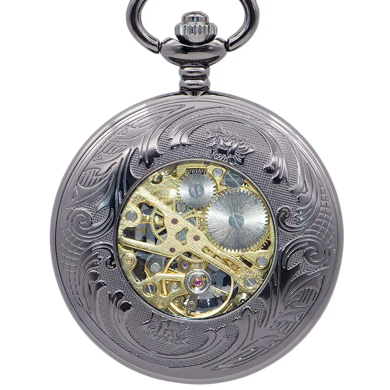 5pcs Steampunk Pocket Watch Mechanical Clock Necklace Pendent Retro Skeleton Vintage Fob With Chain | Наручные часы