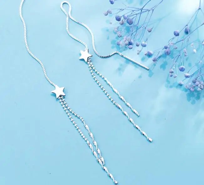 Authentic Real 100% 925 Sterling Silver fine Jewelry Star Long Threader Tassel Earrings Pull Through Twist Beads Chain GTLE2343
Authentic Real 100% 925 Sterling Silver fine Jewelry Star Long Threader Tassel Earrings Pull Through Twist Beads Chain GTLE2343