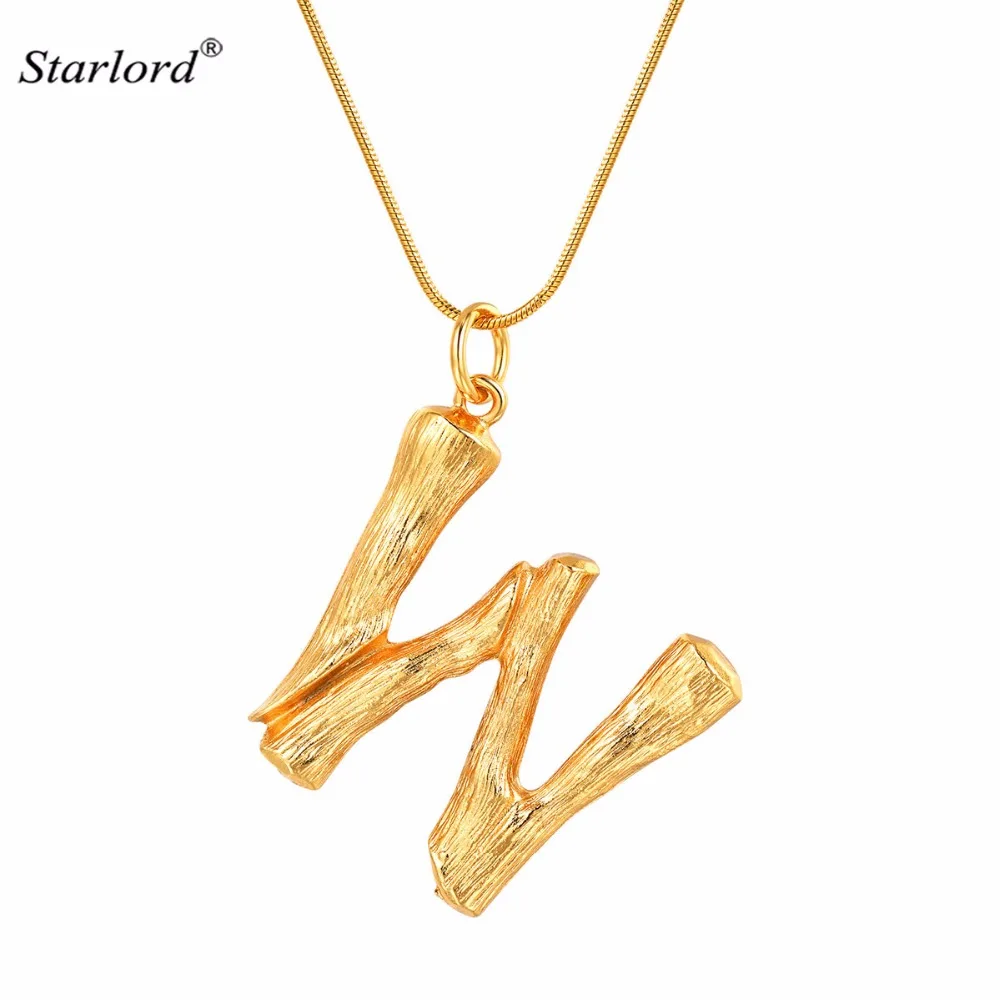 

Bamboo Letter W Necklace Snake Chain Gold Alphabet Jewelry Statement Personalized Gift For Women Big Initial Letter Charm P9096