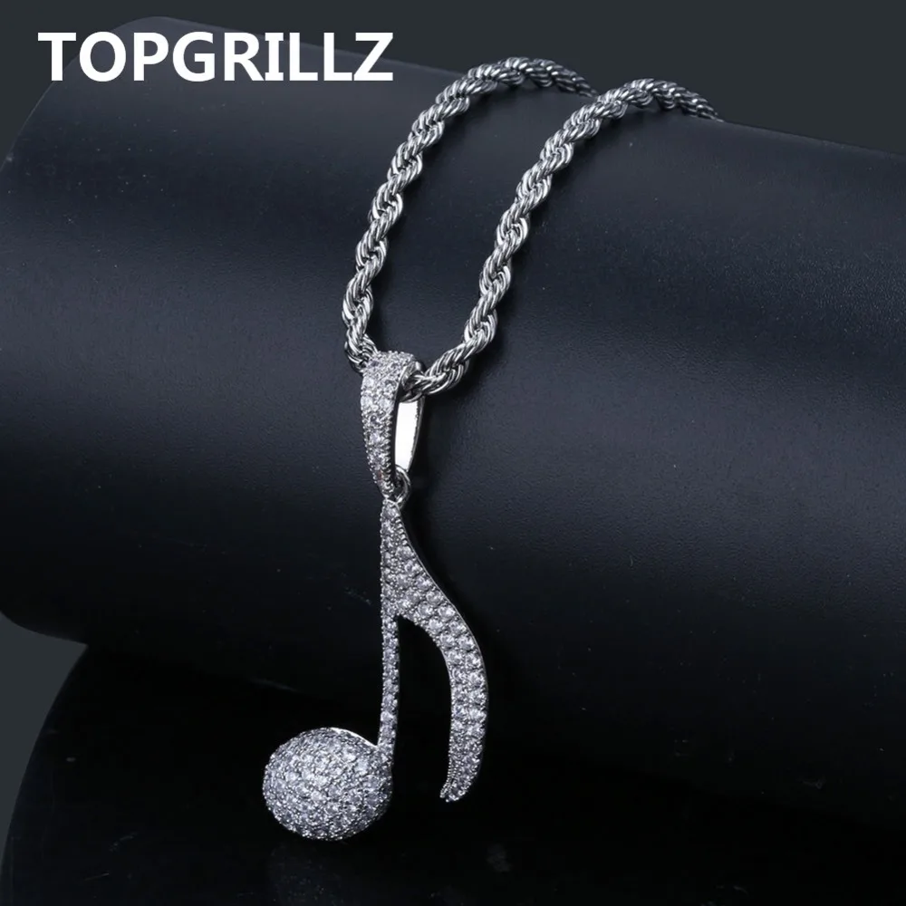 TOPGRILLZ Hip Hop Musical Note Pendant Necklace Copper Gold Silver Color Cubic Zircon Bling Men Women Jewelry Gifts Rope Chain
TOPGRILLZ Hip Hop Musical Note Pendant Necklace Copper Gold Silver Color Cubic Zircon Bling Men Women Jewelry Gifts Rope Chain