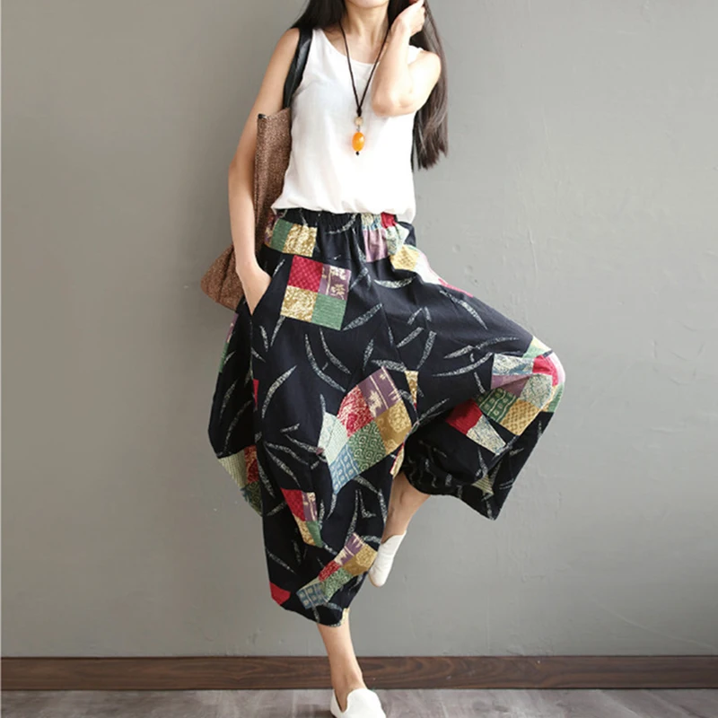 Women Casual Ankle-Length Pants Cotton Mid Waist Floral Print Elastic Waist Cross-pants Loose Sports Trousers 914-214
Women Casual Ankle-Length Pants Cotton Mid Waist Floral Print Elastic Waist Cross-pants Loose Sports Trousers 914-214