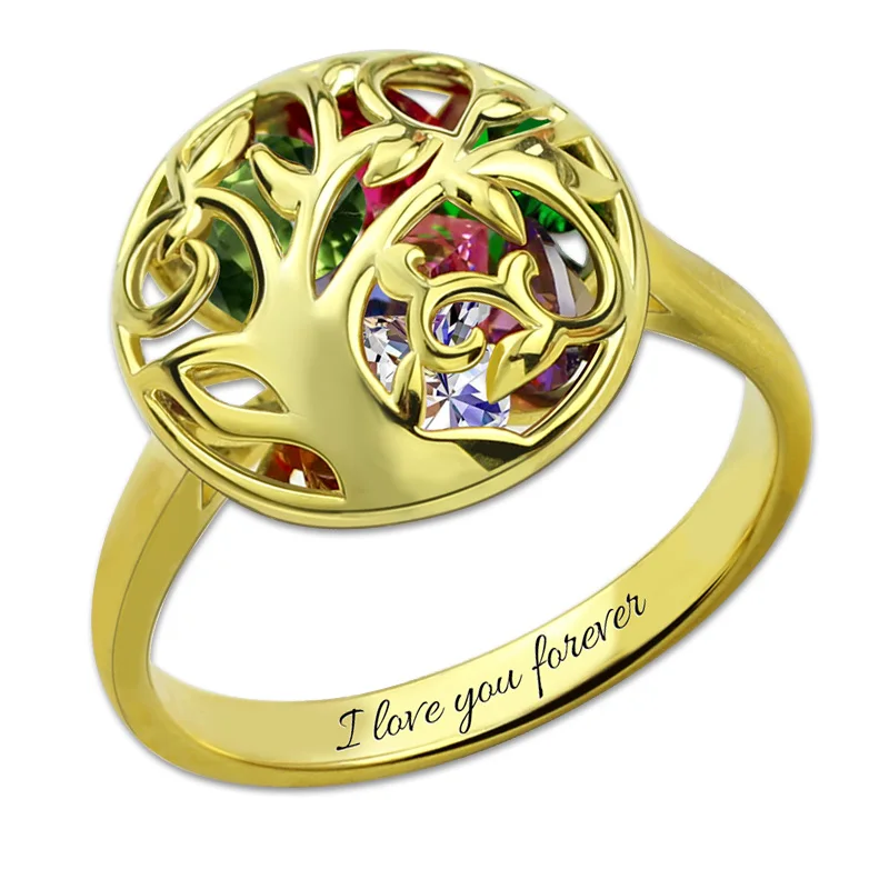 AILIN классическое кольцо в виде клетки семейного дерева золотого цвета для мамы -