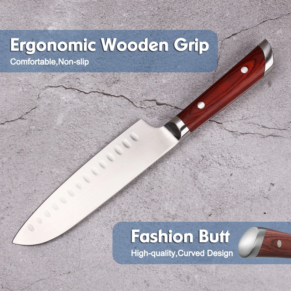 KEEMAKE 7" Santoku Knife German 1.4116 Steel Blade Kitchen Knives Color Wood Handle +Rivets High Quality Meat Chef Cutter Knife
KEEMAKE 7" Santoku Knife German 1.4116 Steel Blade Kitchen Knives Color Wood Handle +Rivets High Quality Meat Chef Cutter Knife