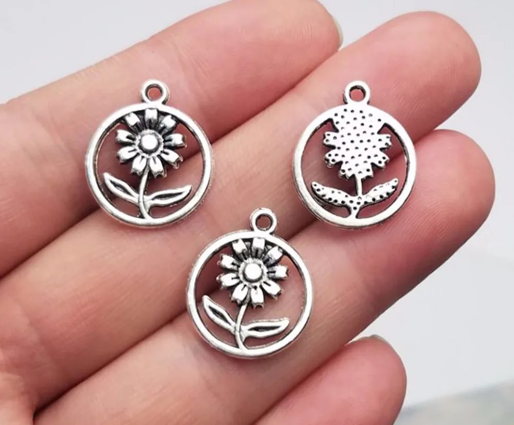 

30pcs/lot--17mm, flower cham,Antique silver plated sunflower charms ,DIY supplies, Jewelry accessories