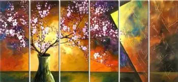 6 pcs Hand painted oil painting Plum blossom in the vase II-Modern Canvas Painting Wall Decor-Floral Oil Painting Wall Art
