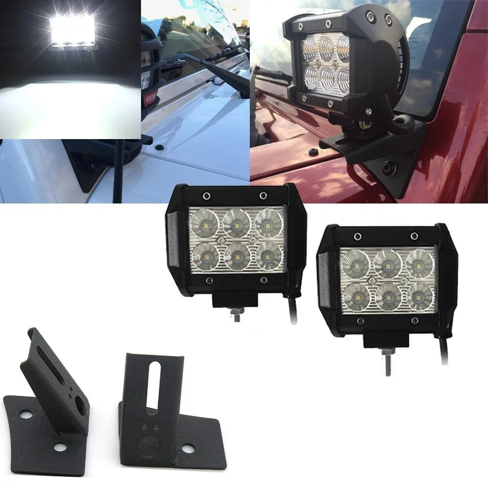 2X 18W LED Pod Light Kit With A-pillar Windshield Hinge Mounting Brackets For 2007-2018 Jeep Wrangler JK
2X 18W LED Pod Light Kit With A-pillar Windshield Hinge Mounting Brackets For 2007-2018 Jeep Wrangler JK