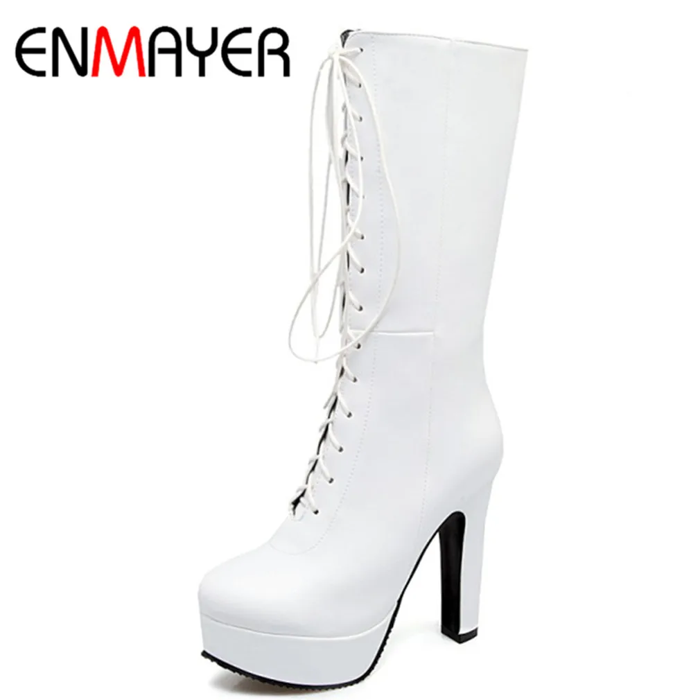 ENMAYER White Shoes Woman High Heels Platform Shoes Winter Boots Warm fur Russia Plus Size 34-47 Mid-calf Boots for Women
ENMAYER White Shoes Woman High Heels Platform Shoes Winter Boots Warm fur Russia Plus Size 34-47 Mid-calf Boots for Women