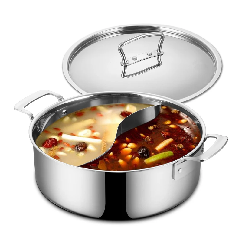 304 stainless steel two-flavor hot pot thickened househole electromagnetic furnace special mandarin duck chafing dish soup pot
304 stainless steel two-flavor hot pot thickened househole electromagnetic furnace special mandarin duck chafing dish soup pot