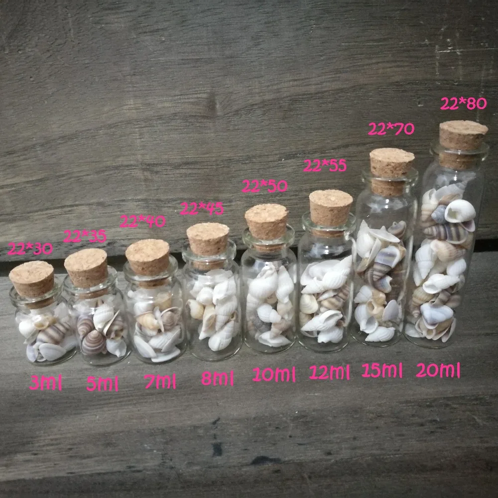 mini glass bottle with mixed shells and conches 3 5 7 8 10 12 15 20ml jars free shipping world wide | Дом и сад