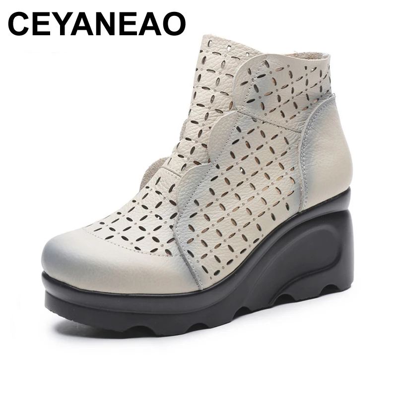 CEYANEAO New Women's Boots Retro Genuine Leather Wedges Cutout Ankle Boots Ladies Dress Casual Shoes Hot sale Women Shoes
CEYANEAO New Women's Boots Retro Genuine Leather Wedges Cutout Ankle Boots Ladies Dress Casual Shoes Hot sale Women Shoes