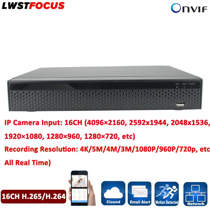 16 канальный H.265/H.264 видеонаблюдения DVR видеорегистратор Регистраторы 1080 P Onvif 1 SATA
