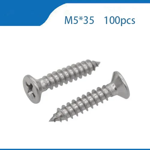 

100 шт. m5x35мм m5 * 35 мм 304 Нержавеющая сталь плоская головка поперечная потайная головка саморезы болты M5