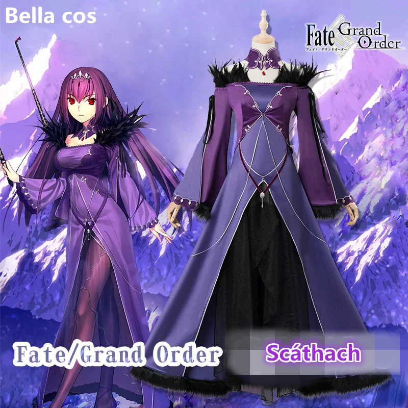 Fate Grand Order Scathach Косплей Костюм фиолетовое платье униформа костюмы для Хэллоуина