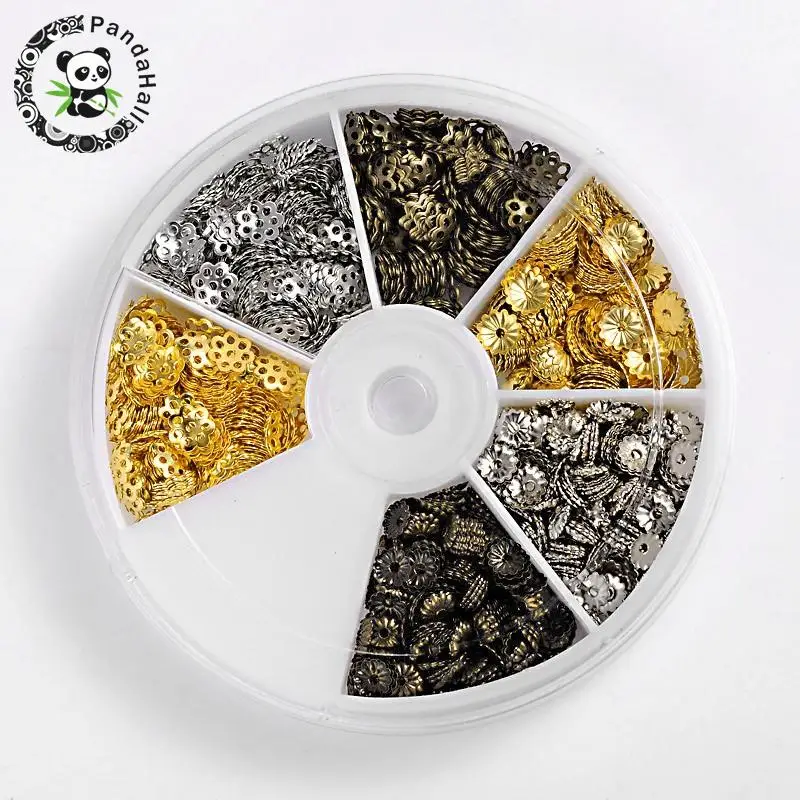 Iron Bead Caps, 3 Color, Mixed Color, 5~6x1~1.5mm, Hole: 1mm; about 200pcs/compartemnt, 1200pcs/box
Iron Bead Caps, 3 Color, Mixed Color, 5~6x1~1.5mm, Hole: 1mm; about 200pcs/compartemnt, 1200pcs/box