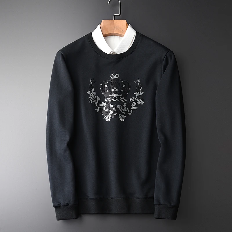 Minglu New Black Men's Fleece Sweatshirts Hight Quality Sequin Embroidered Round Collar Men's Coat Sweatshirts Plus Size M-4XL
Minglu New Black Men's Fleece Sweatshirts Hight Quality Sequin Embroidered Round Collar Men's Coat Sweatshirts Plus Size M-4XL