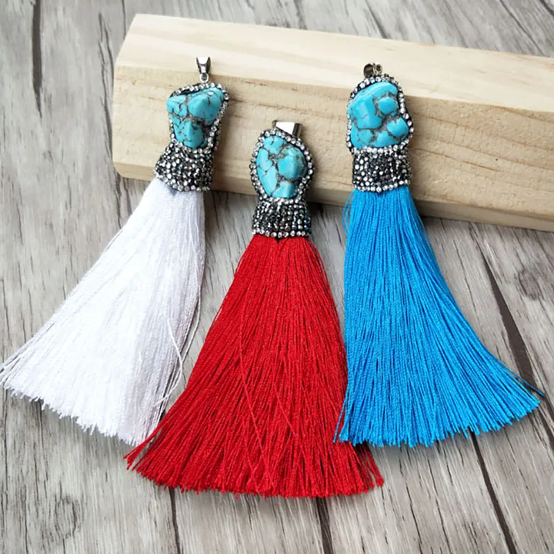 5Pcs Pave Crystal Rhinestone Howlite Blue stone Pendant, With Cords Tassel Charm Pendants Jewelry Findings DIY necklace PD823
5Pcs Pave Crystal Rhinestone Howlite Blue stone Pendant, With Cords Tassel Charm Pendants Jewelry Findings DIY necklace PD823