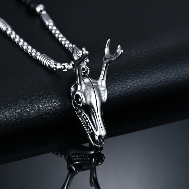 Stainless Steel Elk Skull Pendant Necklace Two-tone Stone Beads Chain Deer Head Pendant Necklace Fashion Men and Women Jewelry
Stainless Steel Elk Skull Pendant Necklace Two-tone Stone Beads Chain Deer Head Pendant Necklace Fashion Men and Women Jewelry