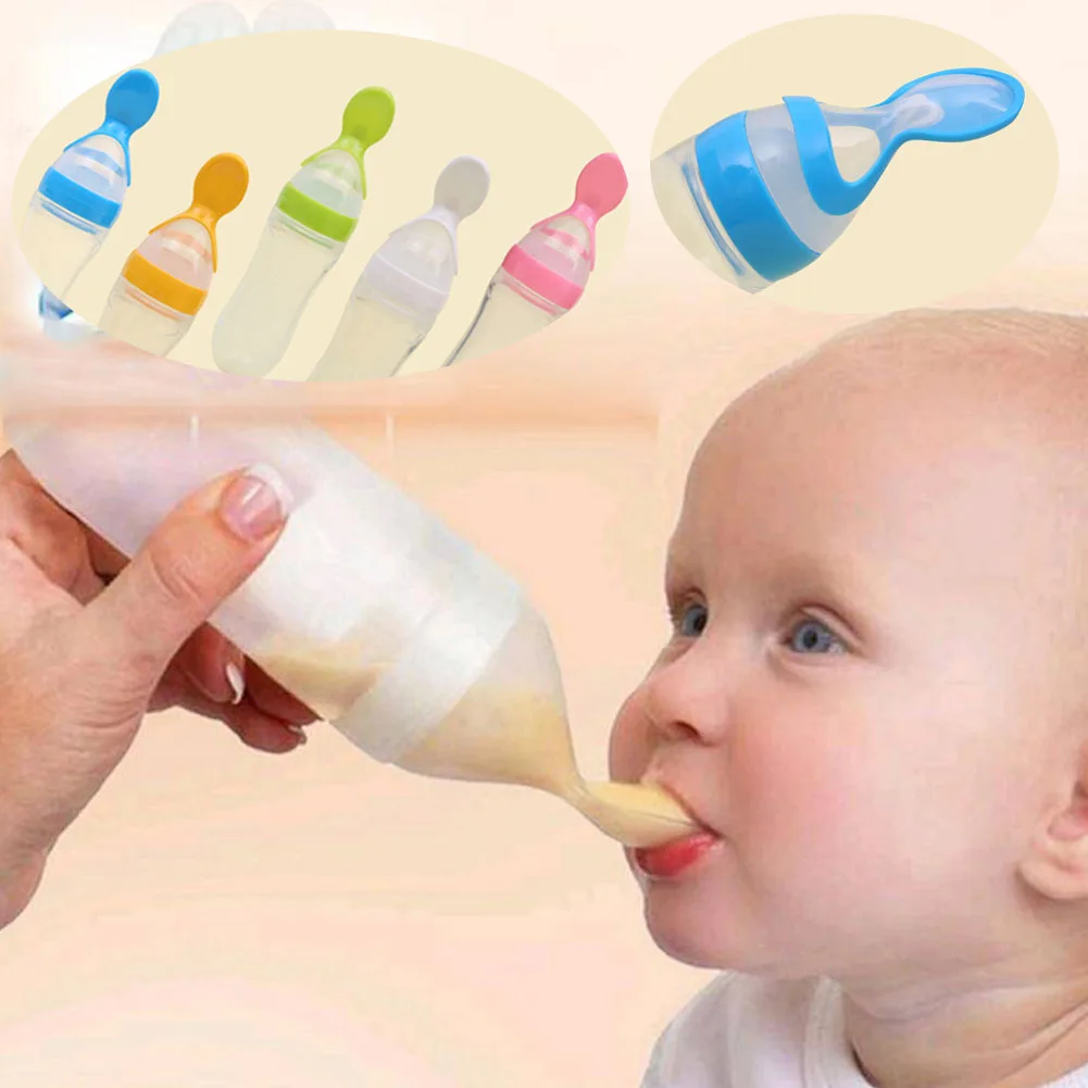 90ML Lovely Safety Silicone Baby Feeding Bottle with Spoon Feeder Food Rice Milk Feeding Infant Cereal BottleS
90ML Lovely Safety Silicone Baby Feeding Bottle with Spoon Feeder Food Rice Milk Feeding Infant Cereal BottleS