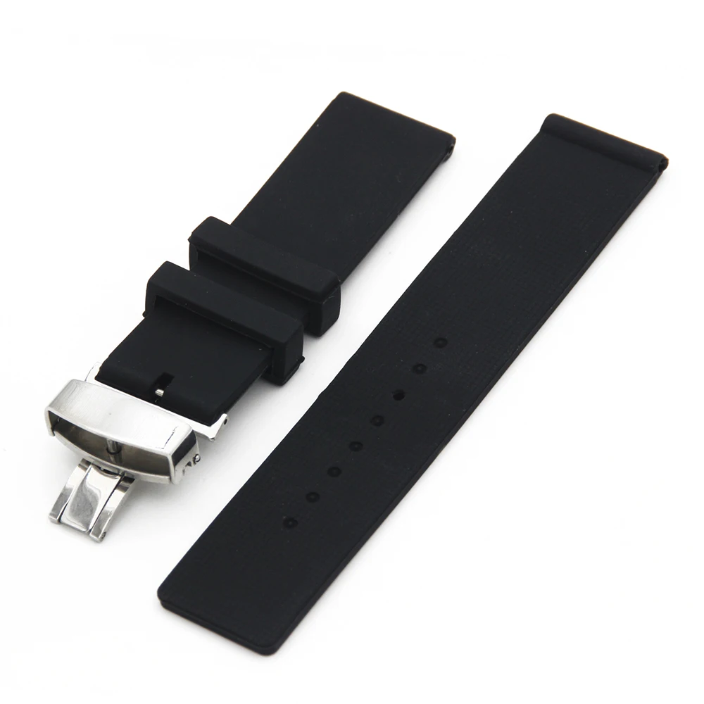 Silicone Rubber Watch Band 20mm 22mm 23mm 24mm for Orient Hidden Clasp Strap Wrist Loop Belt Bracelet Black + Spring Bar Tool | Наручные