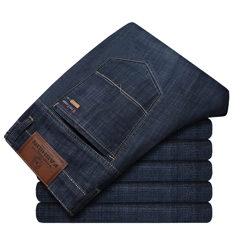Джинсы мужские потертые Классические штаны из денима байкерские синие|Мужские
