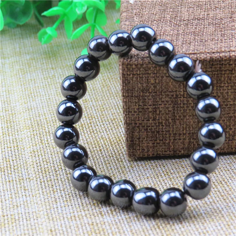 Health Care Hematite Stretch magnetic Bracelet femme Weight Loss Round Black Stone Therapy Magnetic Bracelets For Women Men | Украшения и