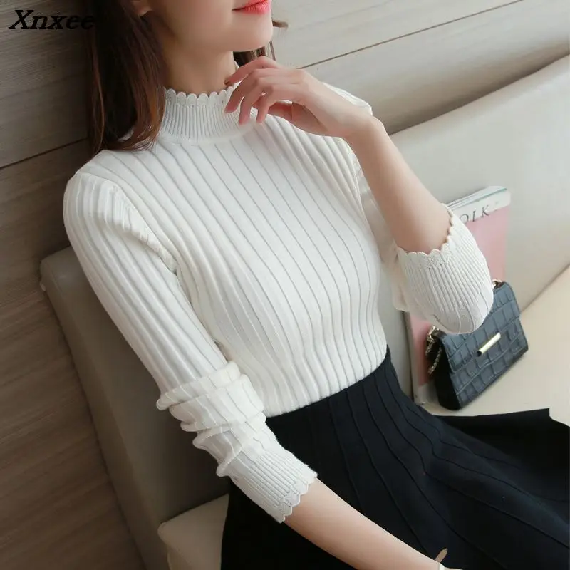 2018 fall fashion lace half Korean sweater slim lady turtleneck long sleeved sweater thickened sleeve head base Xnxee
2018 fall fashion lace half Korean sweater slim lady turtleneck long sleeved sweater thickened sleeve head base Xnxee