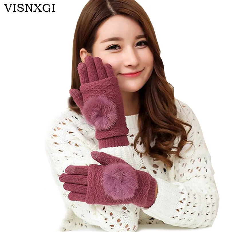 VISNXGI New Women Wool Gloves Dark Gray 3 Ways Use Rabbit Fur Thicken Winter Pompon Gloves Touched Female Warm Mittens 9 Colors
VISNXGI New Women Wool Gloves Dark Gray 3 Ways Use Rabbit Fur Thicken Winter Pompon Gloves Touched Female Warm Mittens 9 Colors