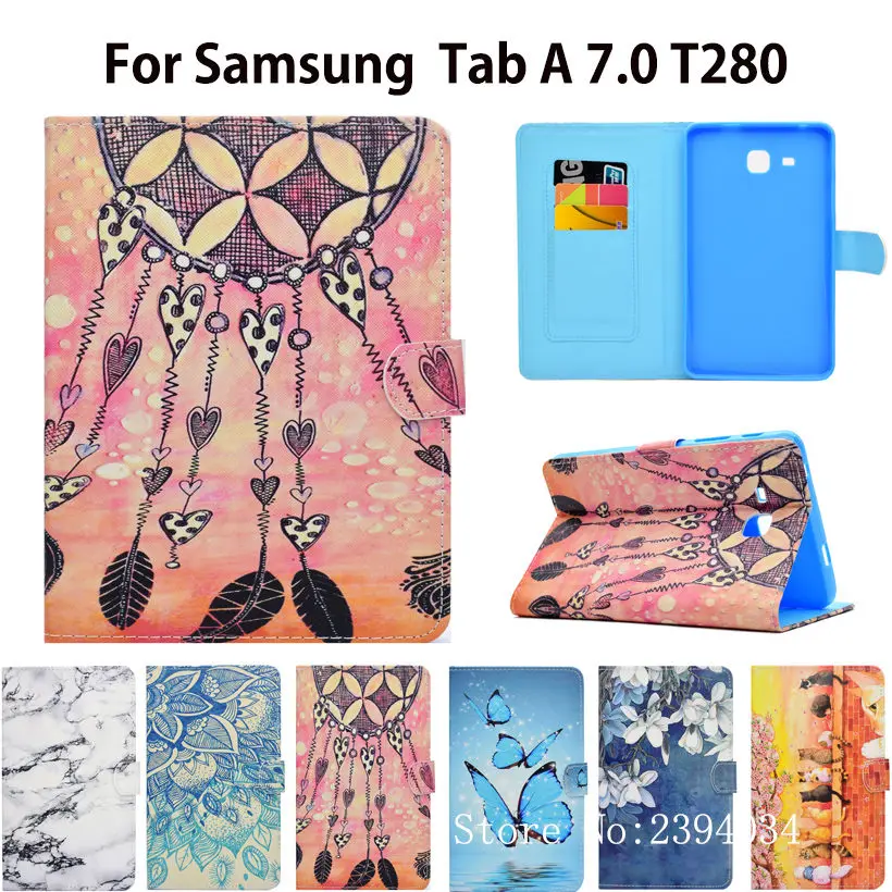 

Fashion Cartoon Cat Flip Case For Samsung Galaxy Tab A a6 7.0 2016 T280 SM-T285 SM-T280 Smart Cover Funda PU Leather Stand Shell