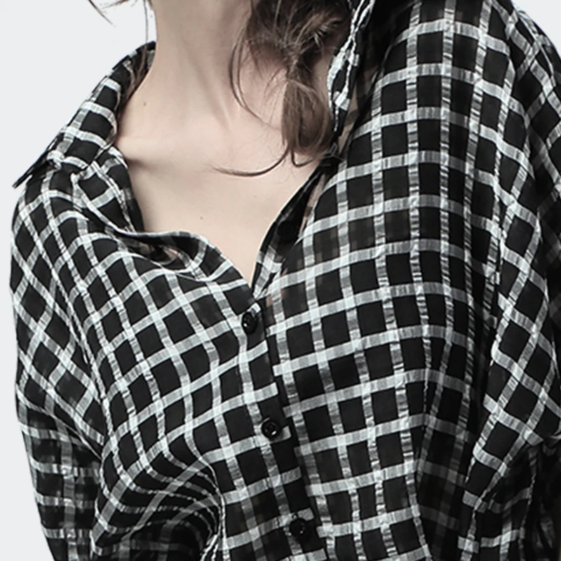 Women Summer Casual Black-White Plaid Shirt With Belt Short Sleeve Turn-down Collar Lanon Tops Loose Plus Size Korean Shirts
Women Summer Casual Black-White Plaid Shirt With Belt Short Sleeve Turn-down Collar Lanon Tops Loose Plus Size Korean Shirts