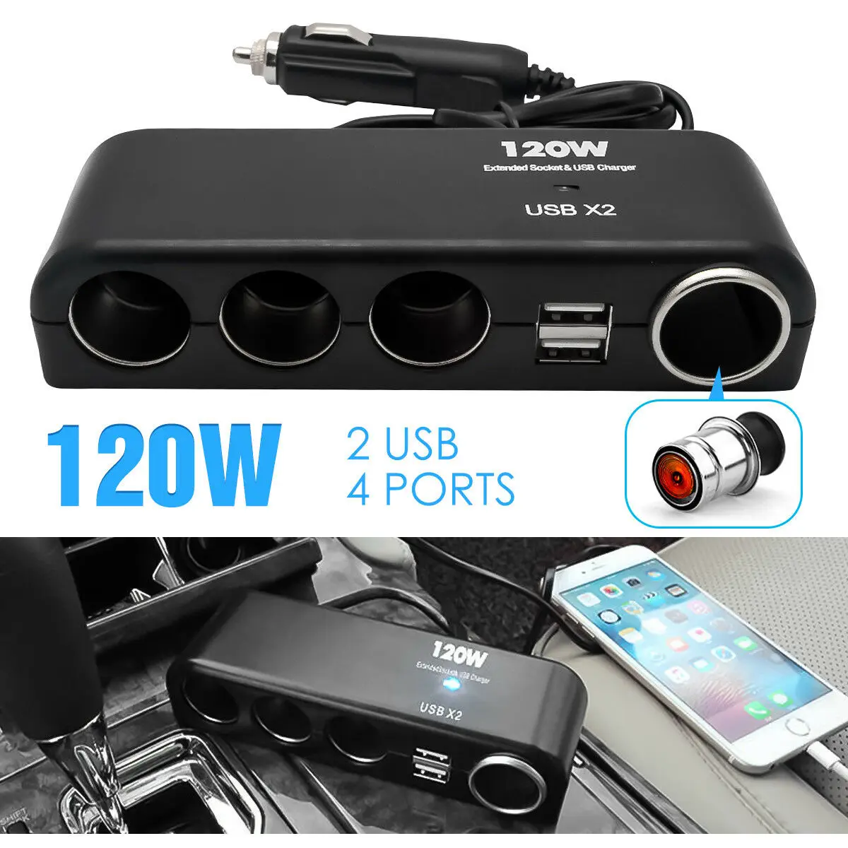 12V-24V Multifunctional 4 Way Car Dual USB Charger Adapter Multi Socket Car Cigarette Lighter Splitter Universal
12V-24V Multifunctional 4 Way Car Dual USB Charger Adapter Multi Socket Car Cigarette Lighter Splitter Universal