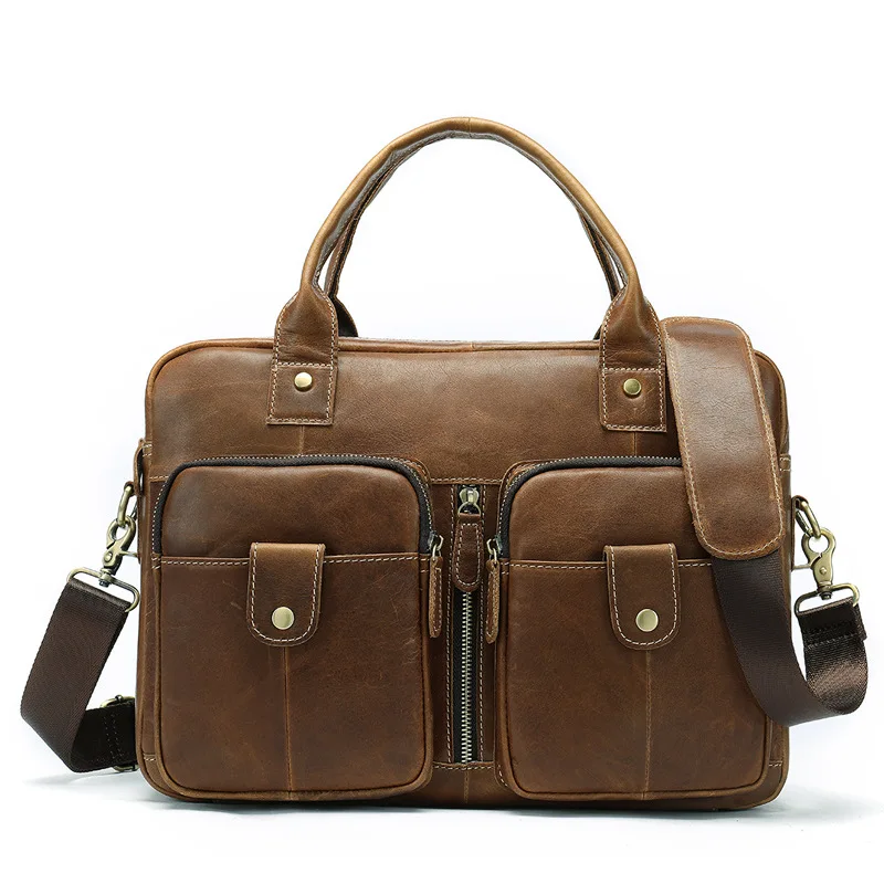 

New Genuine Leather Men's Bag Horizontal Fashion Leisure Men's One-shoulder Handbag Retro Locomotive Briefcase