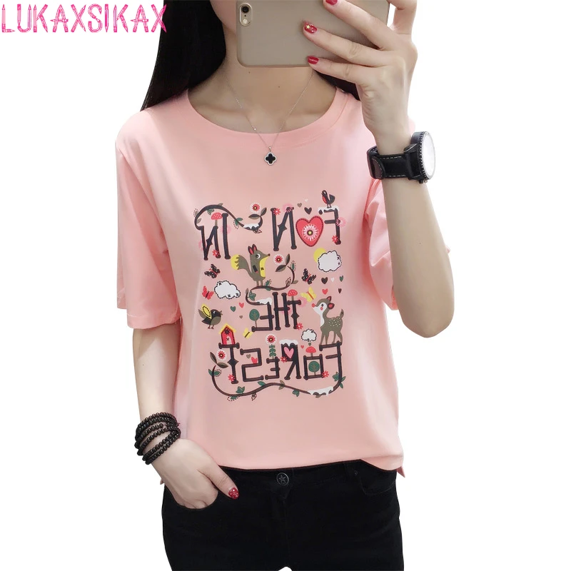LUKAXSIKAX FASHION 2018 Summer Women Short Sleeve T-shirt Korean Style Cute Cartoon Graphic Print Cotton T-shirt Women Tops
LUKAXSIKAX FASHION 2018 Summer Women Short Sleeve T-shirt Korean Style Cute Cartoon Graphic Print Cotton T-shirt Women Tops