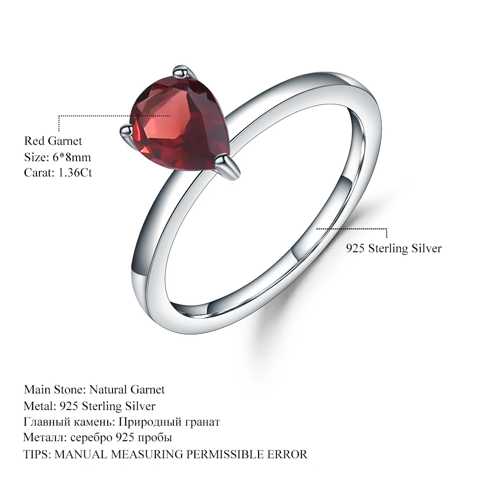 GEM'S BALLET 925 Sterling Silver Comfort Fit Ring 1.36Ct Pear Natural Red Garnet Engagement Rings For Women Wedding Fine Jewelry
GEM'S BALLET 925 Sterling Silver Comfort Fit Ring 1.36Ct Pear Natural Red Garnet Engagement Rings For Women Wedding Fine Jewelry