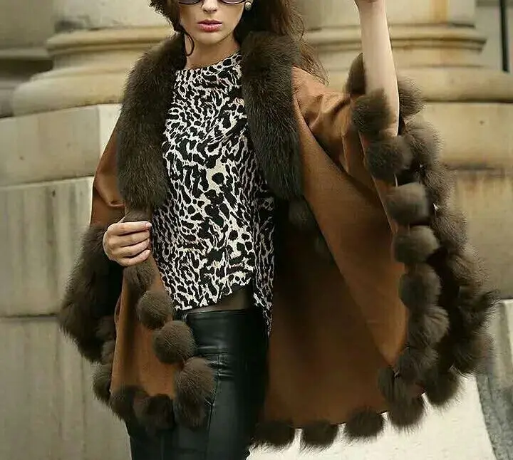 Женское кашемировое пончо из натурального меха верхняя одежда лисы зима|shawl