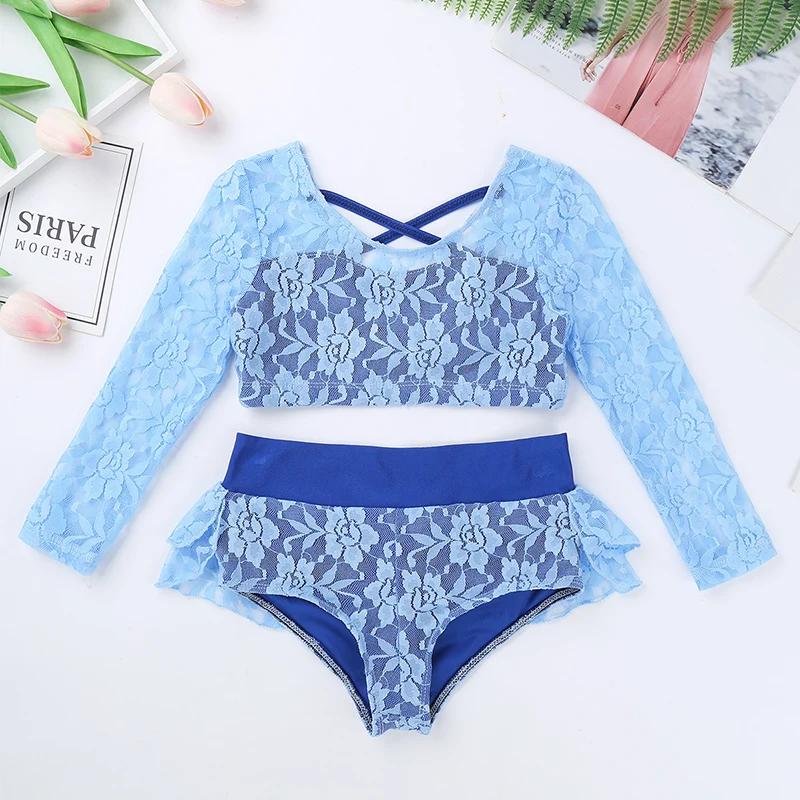 TiaoBug Kids Girls Floral Lace Dancewear Crop Tops with ruffled Briefs Set Children Performance Gymnastics Ballet Dance Costume
TiaoBug Kids Girls Floral Lace Dancewear Crop Tops with ruffled Briefs Set Children Performance Gymnastics Ballet Dance Costume