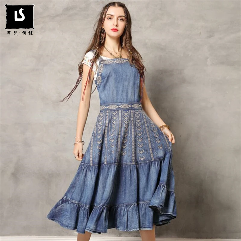 Sexy Backless Strap Embroidered Dress Summer Beach Dress Women 2019 High quality Denim Casual Fashion Vintage Slim waist Dresses
Sexy Backless Strap Embroidered Dress Summer Beach Dress Women 2019 High quality Denim Casual Fashion Vintage Slim waist Dresses