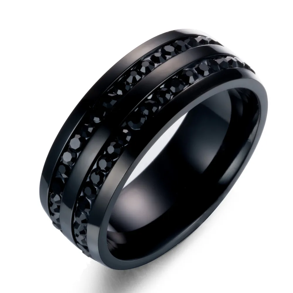 Черные кольца с кристаллами для женщин свадебное кольцо из нержавеющей стали со