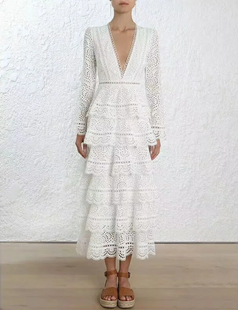 Women Long Dress White 2019 Spring Autumn Long Sleeve Lace Cake Dresses Ruffles Water Soluble Lace Dress New
Women Long Dress White 2019 Spring Autumn Long Sleeve Lace Cake Dresses Ruffles Water Soluble Lace Dress New
