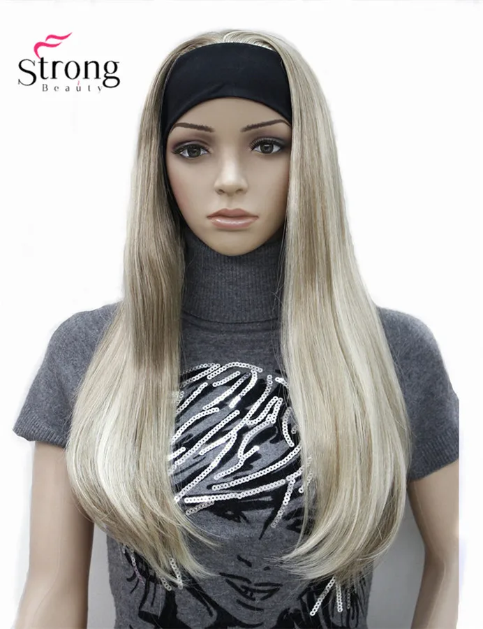 StrongBeauty длинные 3/4 женские парики прямые с регулируемой черной головной повязкой