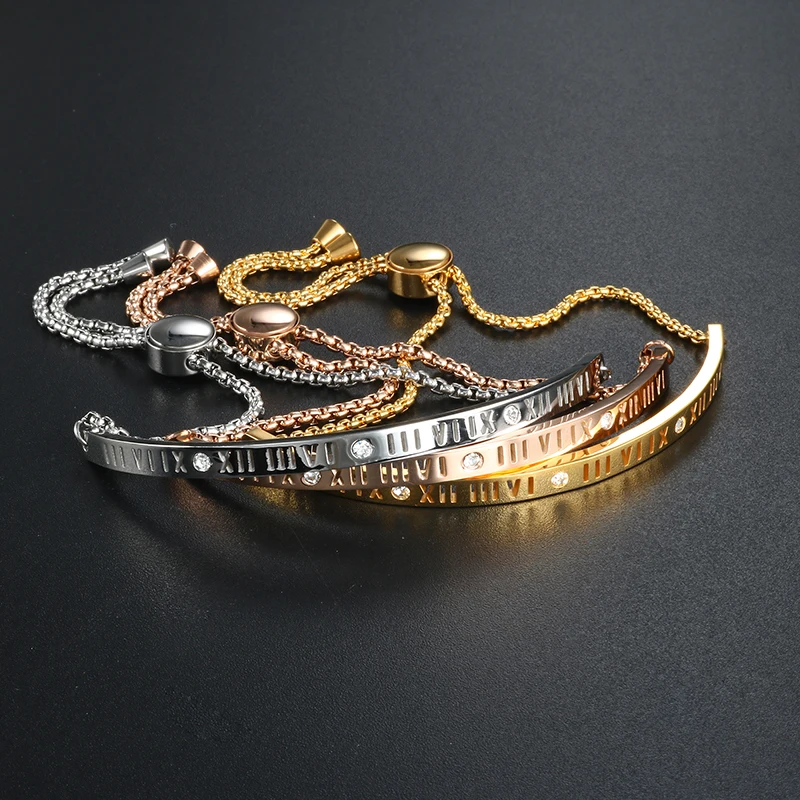 Rose Gold Color Charming Bangle Bracelet for Woman Stainless Steel Roman Letter CZ Chain Wristband Luxury Brand Jewellery Gift
Rose Gold Color Charming Bangle Bracelet for Woman Stainless Steel Roman Letter CZ Chain Wristband Luxury Brand Jewellery Gift