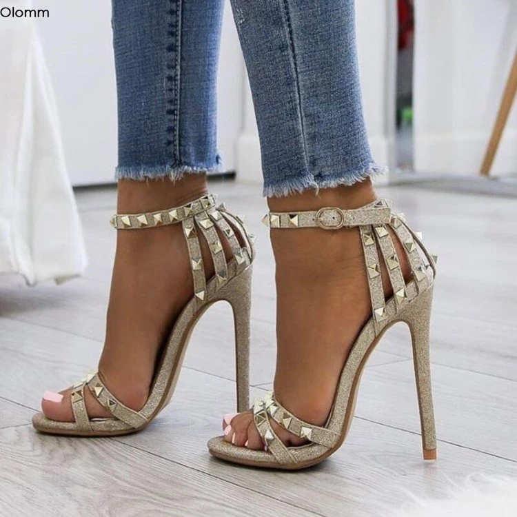 Olomm New Fashion Women Glitter Sandals Sexy Rivets Stiletto Heel Sandals Nice Open Toe Gold Party Shoes Women US Plus Size 5-15
Olomm New Fashion Women Glitter Sandals Sexy Rivets Stiletto Heel Sandals Nice Open Toe Gold Party Shoes Women US Plus Size 5-15