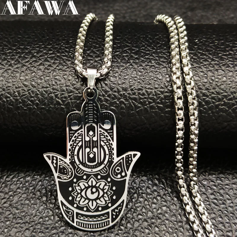 2022 Yoga Lotus Hamsa Hand Stainless Steel Chain Necklace Men Silver Color Black Statement Chain Necklace Jewelry joyas B18203
2022 Yoga Lotus Hamsa Hand Stainless Steel Chain Necklace Men Silver Color Black Statement Chain Necklace Jewelry joyas B18203