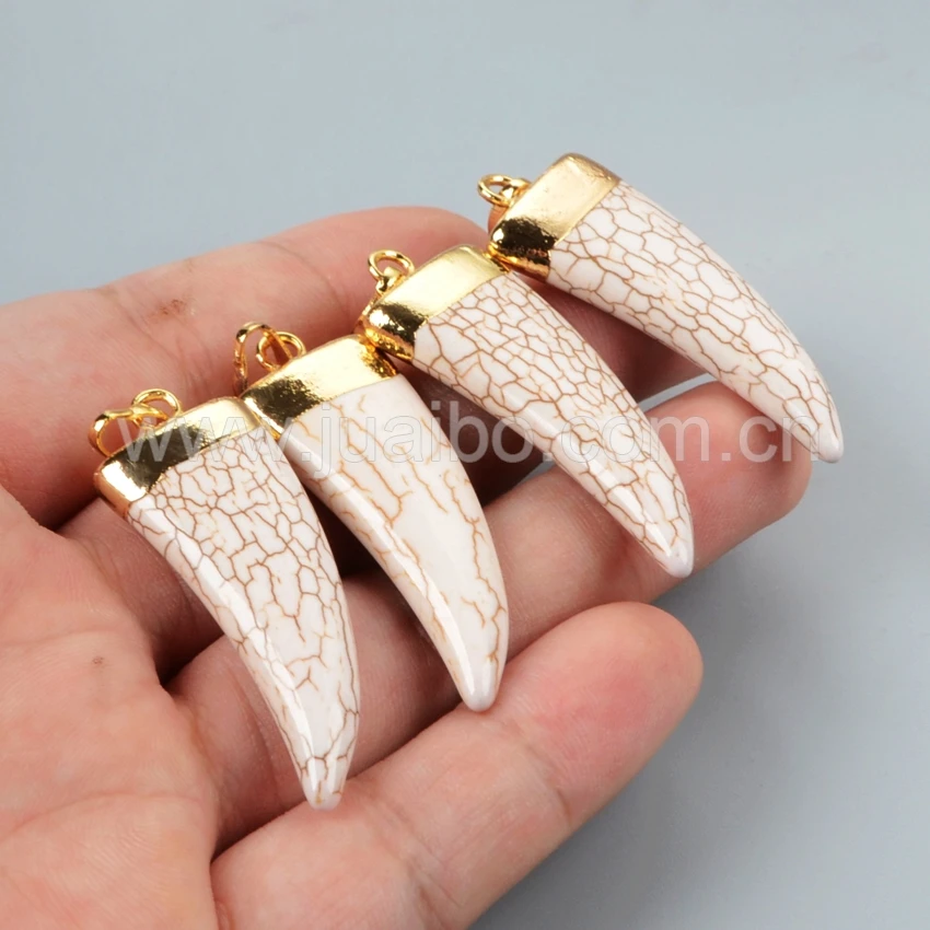 Рог Форма Белый Бирюзы howlite Drusy Druzy Кулон Позолоченные Кулоны Бисер для Ожерелье