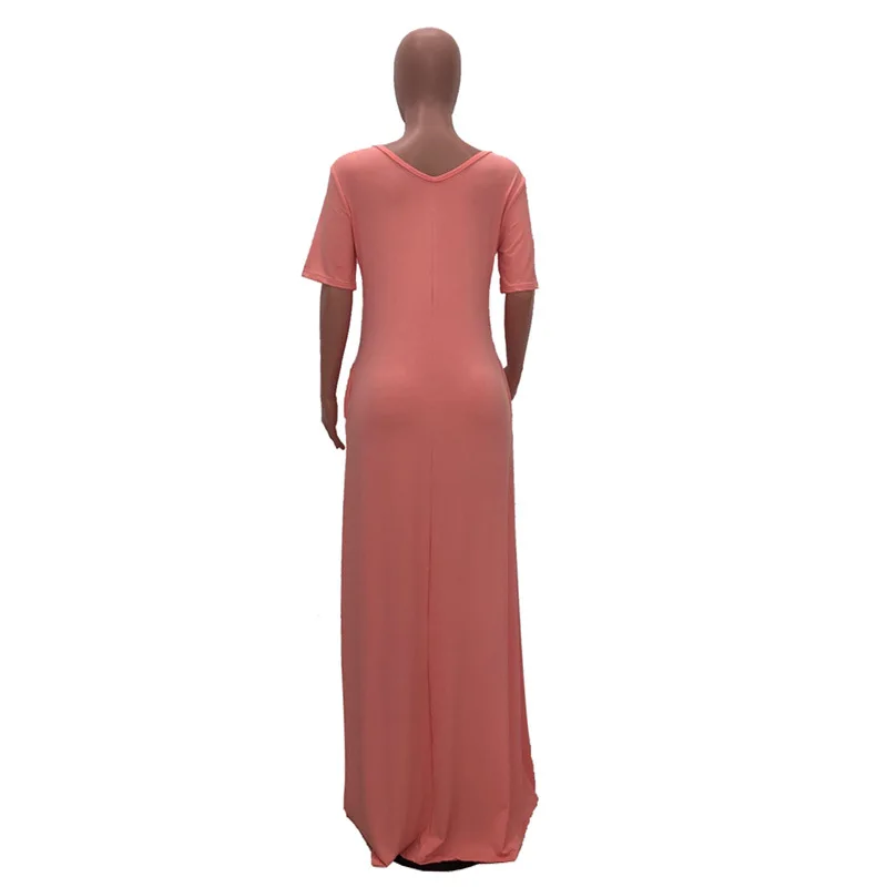O Neck Short Sleeve Solid Color Women Casual Maxi Long Dresses With Pocket
O Neck Short Sleeve Solid Color Women Casual Maxi Long Dresses With Pocket