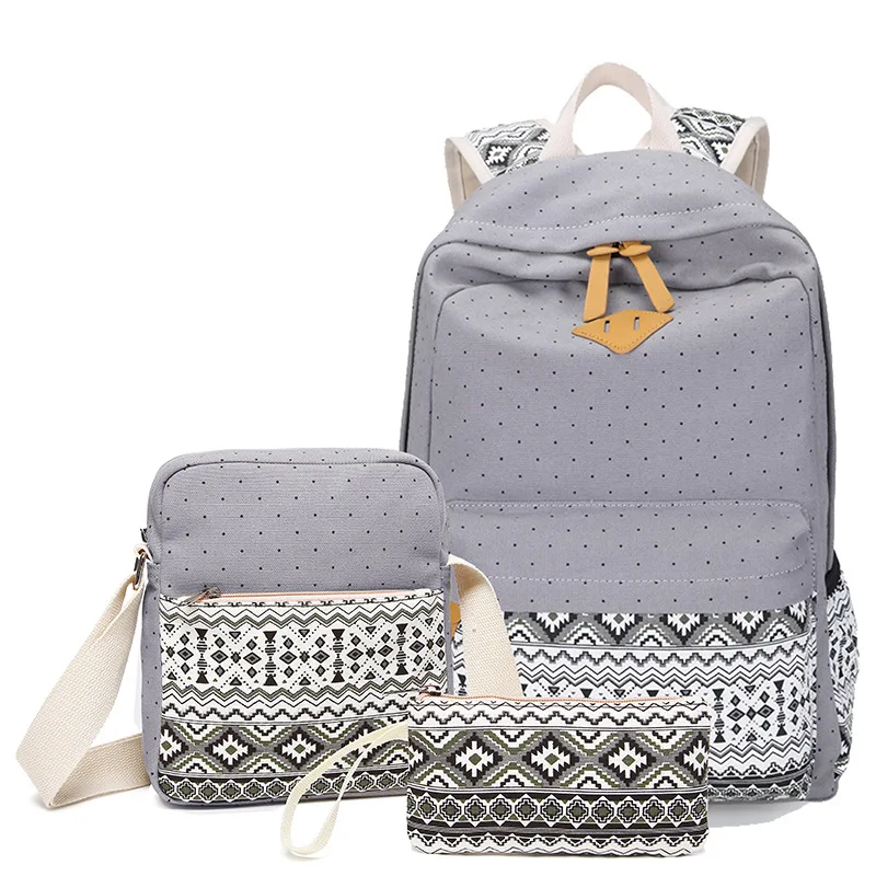 Dot Canvas Printing Backpack Women School Back Bags for Teenage Girls Cute Black Set Travel Backpacks Female Bagpack Rucksack | Багаж и