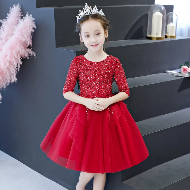 Wine Red Holy Communion Dress Half Sleeve Crystal Flower Girl Dresses for Wedding Ball Gown Tulle Princess Evening Gowns B336
Wine Red Holy Communion Dress Half Sleeve Crystal Flower Girl Dresses for Wedding Ball Gown Tulle Princess Evening Gowns B336